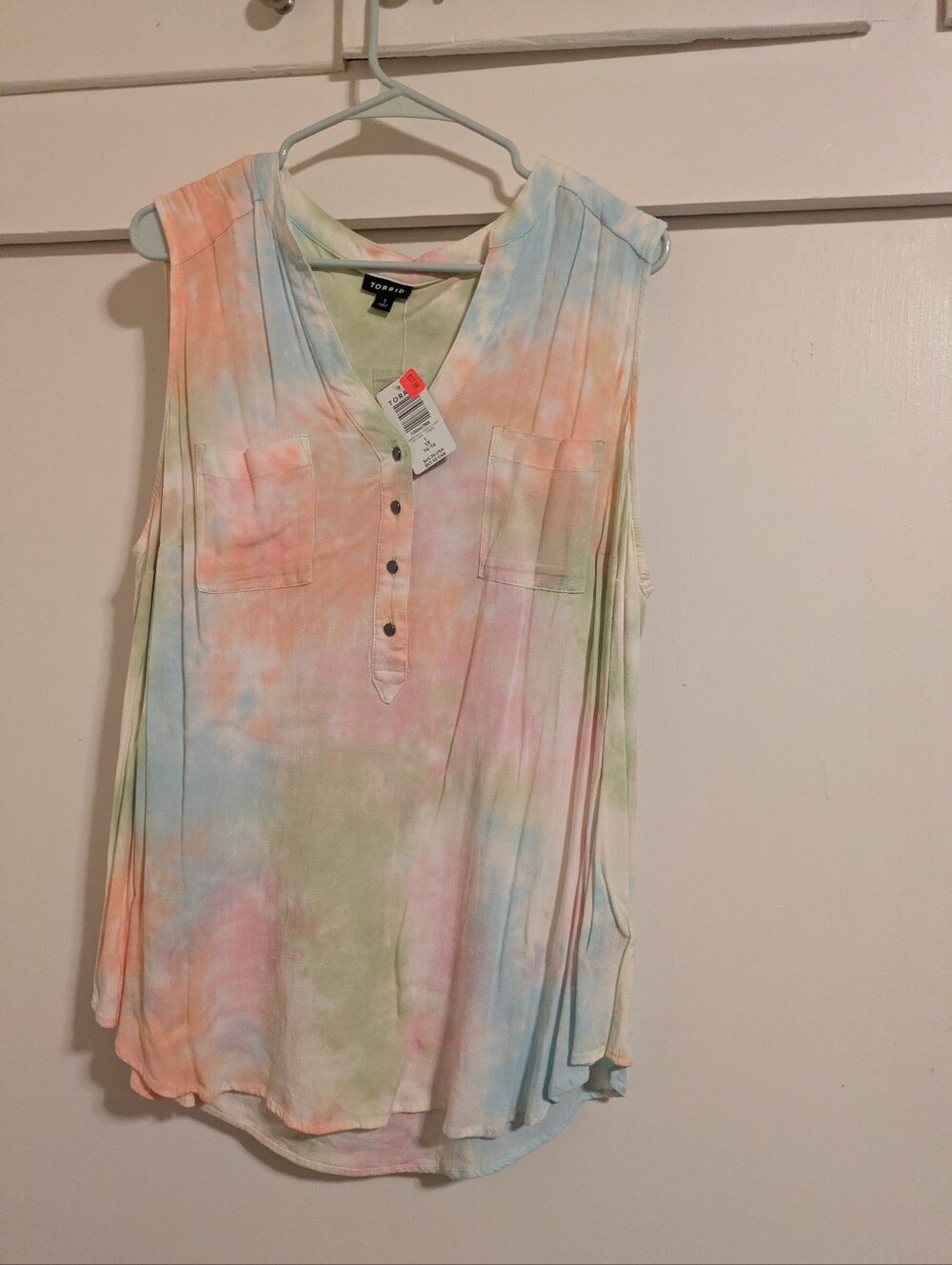 Pastel Multicolor Tie-Dye Henley Tank